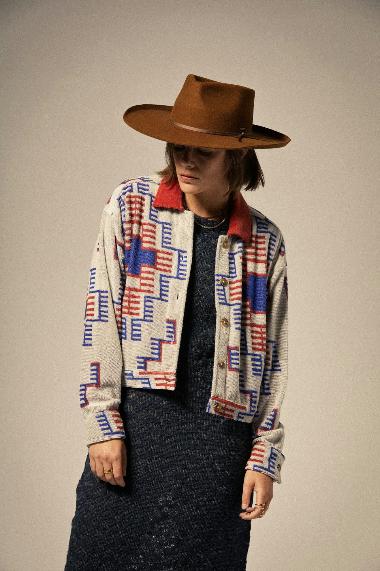 Trail Terry Cloth Trucker Jacket - Electronic Indigo Pattern
